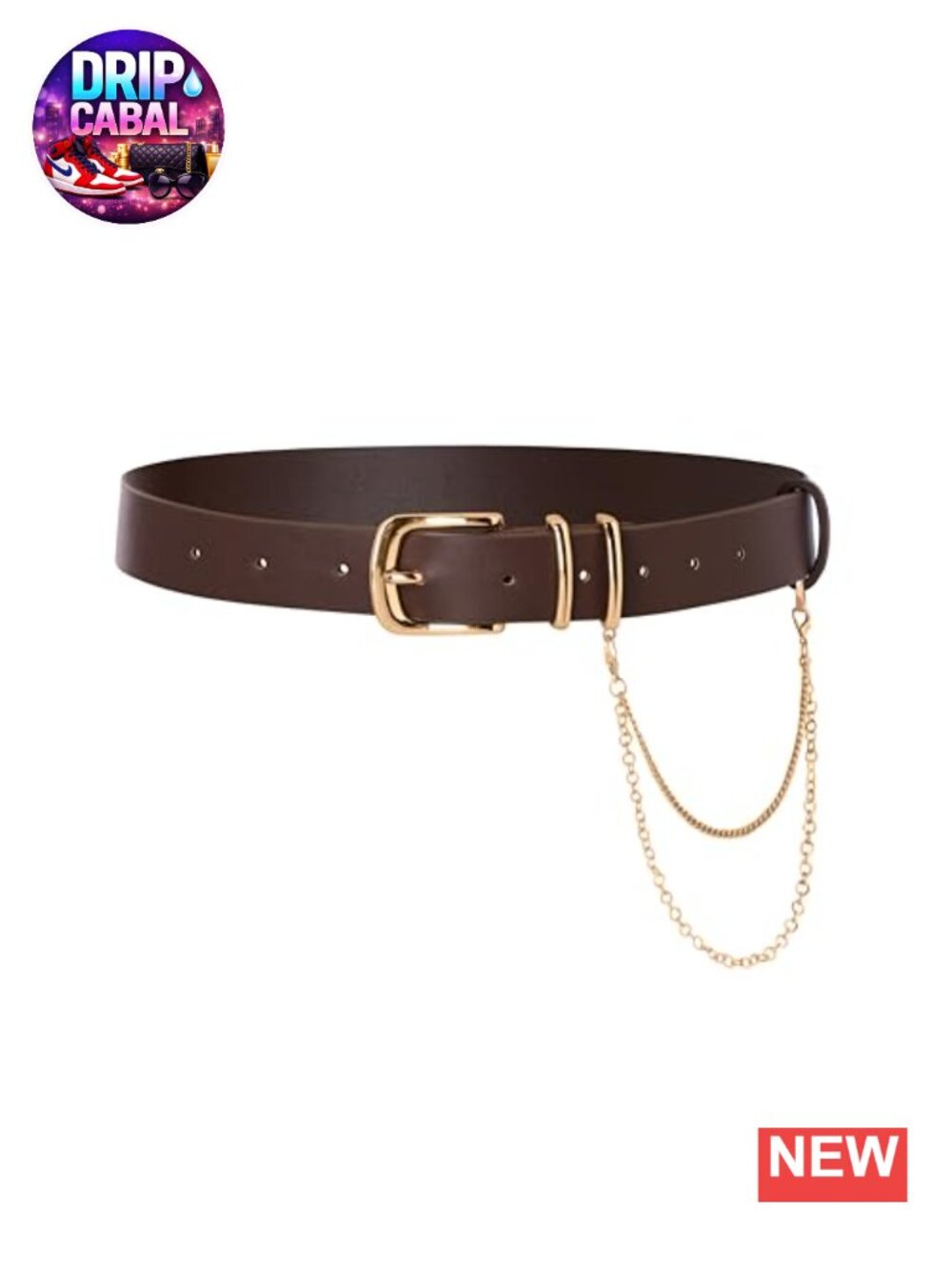 Faux Leather Belt with Detachable Gold Chain for Women Adjustable